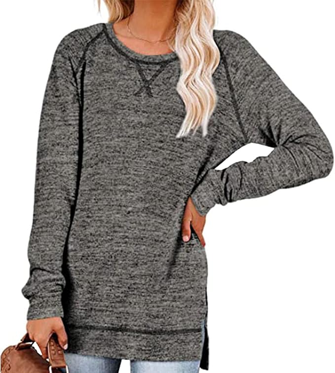 Women's Long Sleeve Top Crew Neck Sports Casual Blouse with Cross Detail