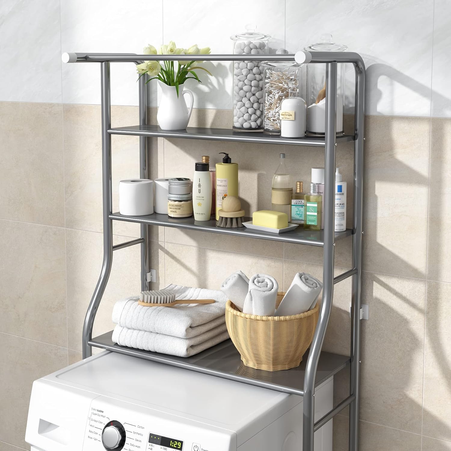 3-Tier Drum Storage Rack Space-Saving Bathroom Organizer Silver MOYIPIN