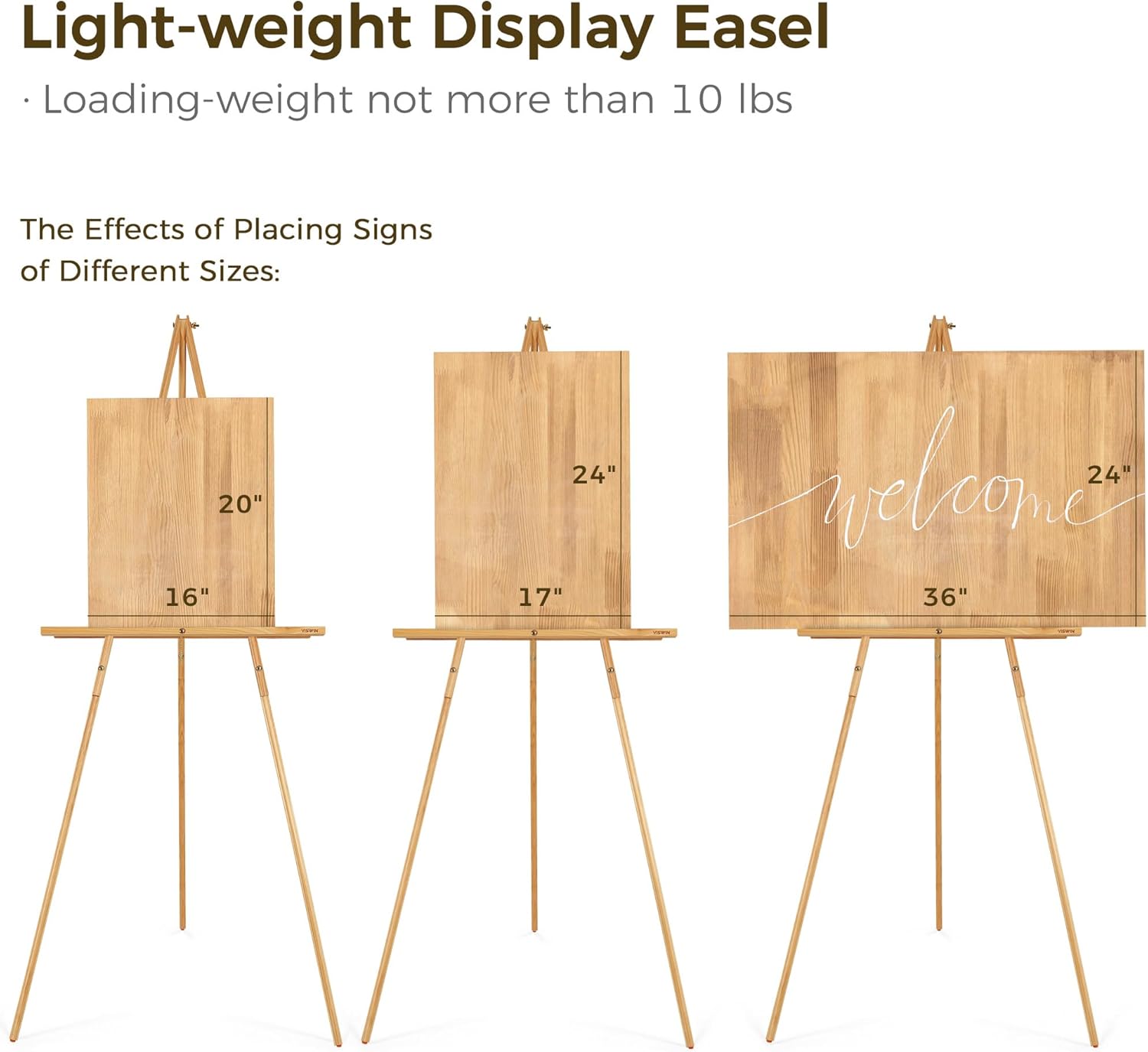 VISWIN 3 Pcs 160cm Wooden Tripod Easel Stand for Wedding Signs Posters Painting