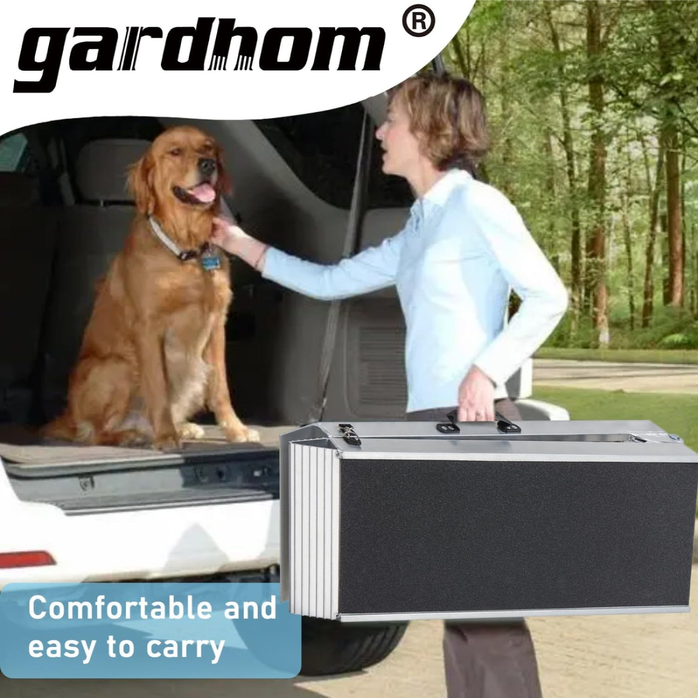 Gardhom 183x38cm Aluminum Dog Car Ramp, Anti-Slip 180KG Capacity for Cars & SUVs
