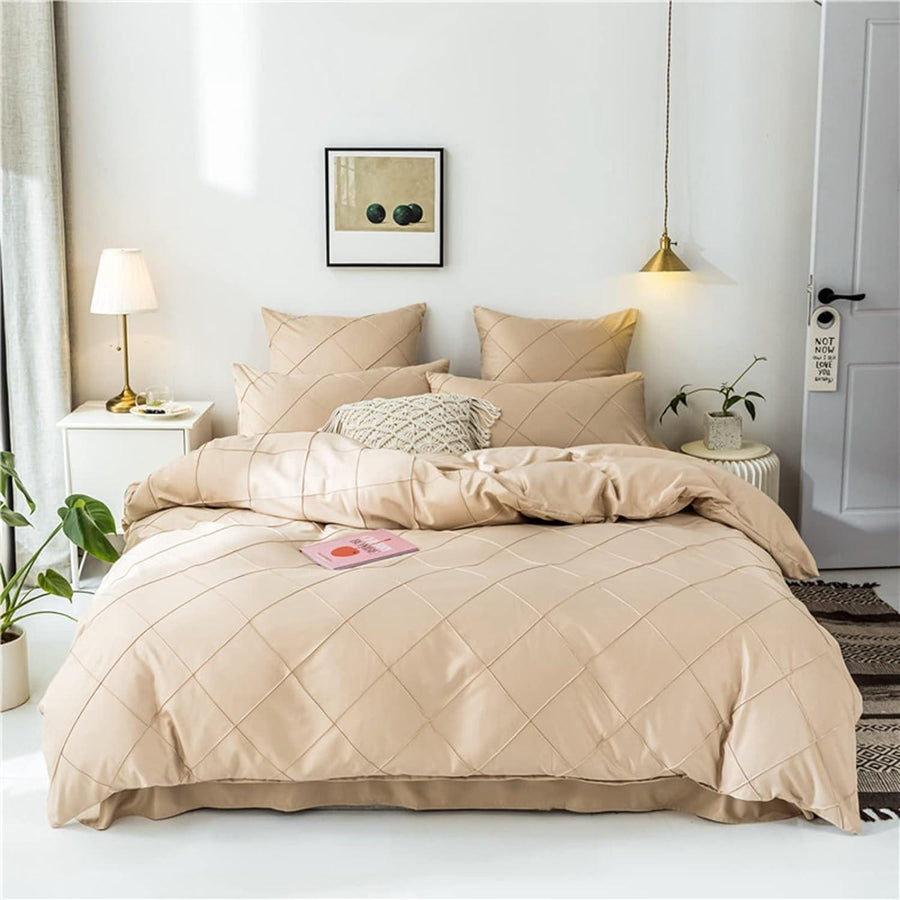 HAVOP King Size Duvet Cover Set 3pcs Embossed Stripe Grid Soft Microfiber - Massive Discounts