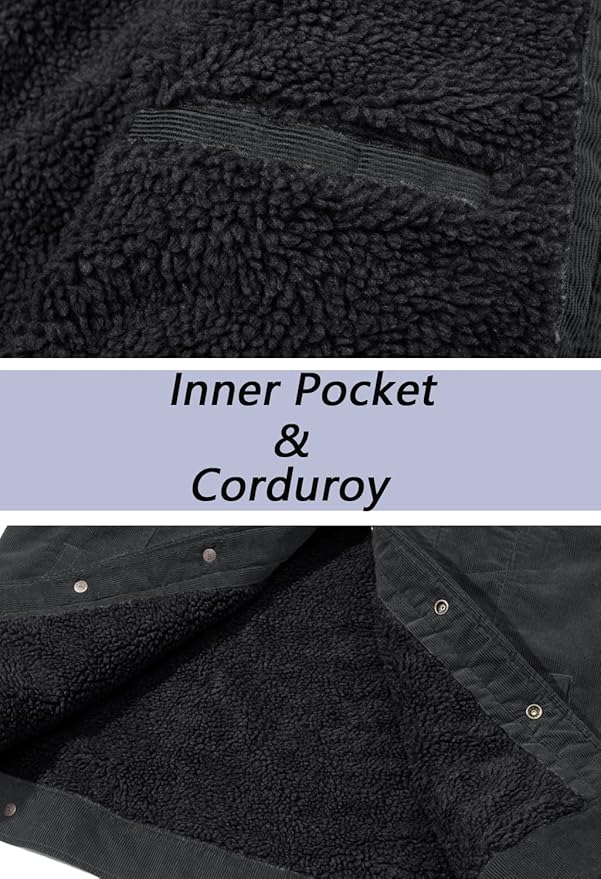 Men's Jacket Sherpa Lined Corduroy Warm Trucker Coat Size XL KEFITEVD