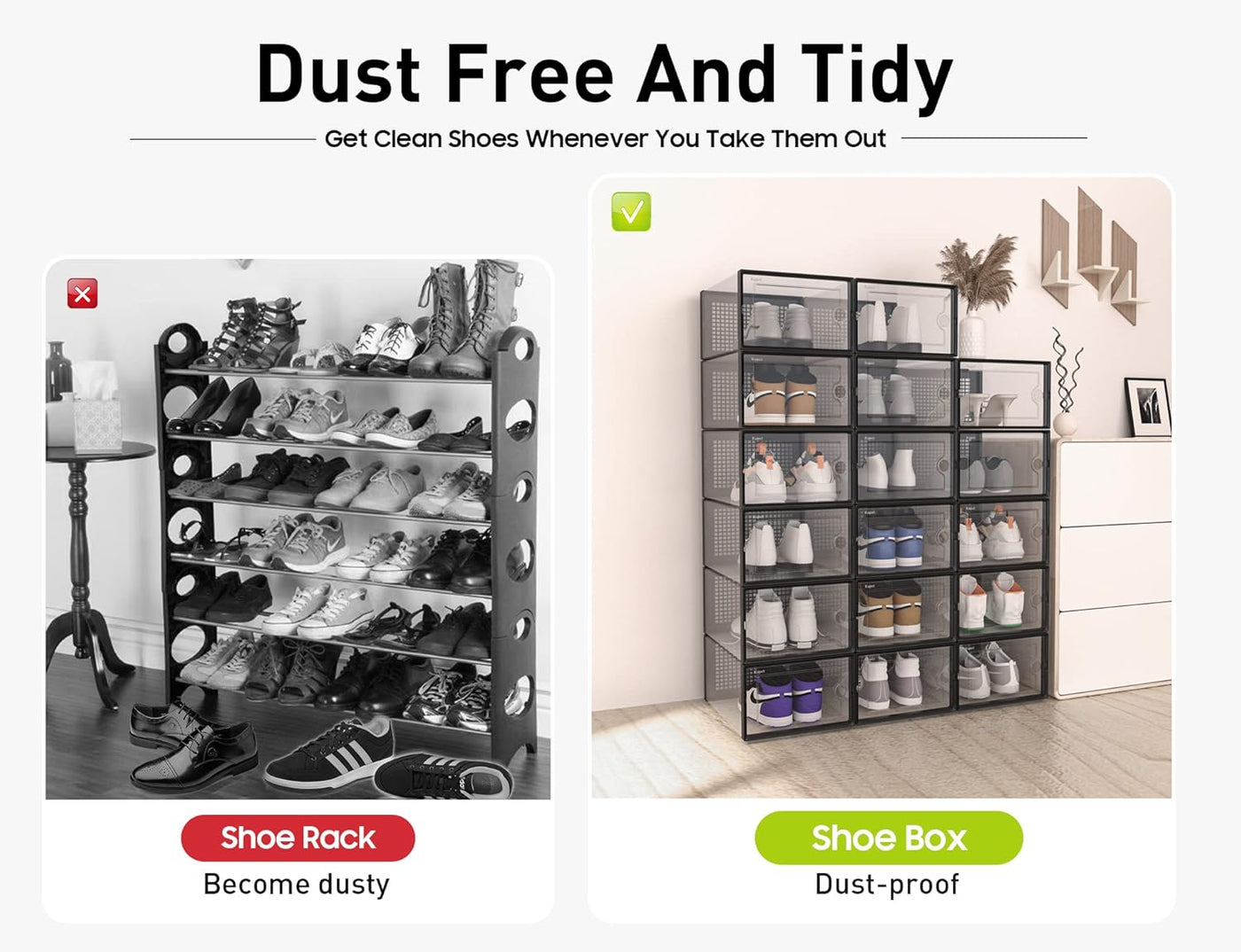 Stackable Shoe Boxes 12-Pack Clear Fit Size 12 Space-Saving Organizer Kuject