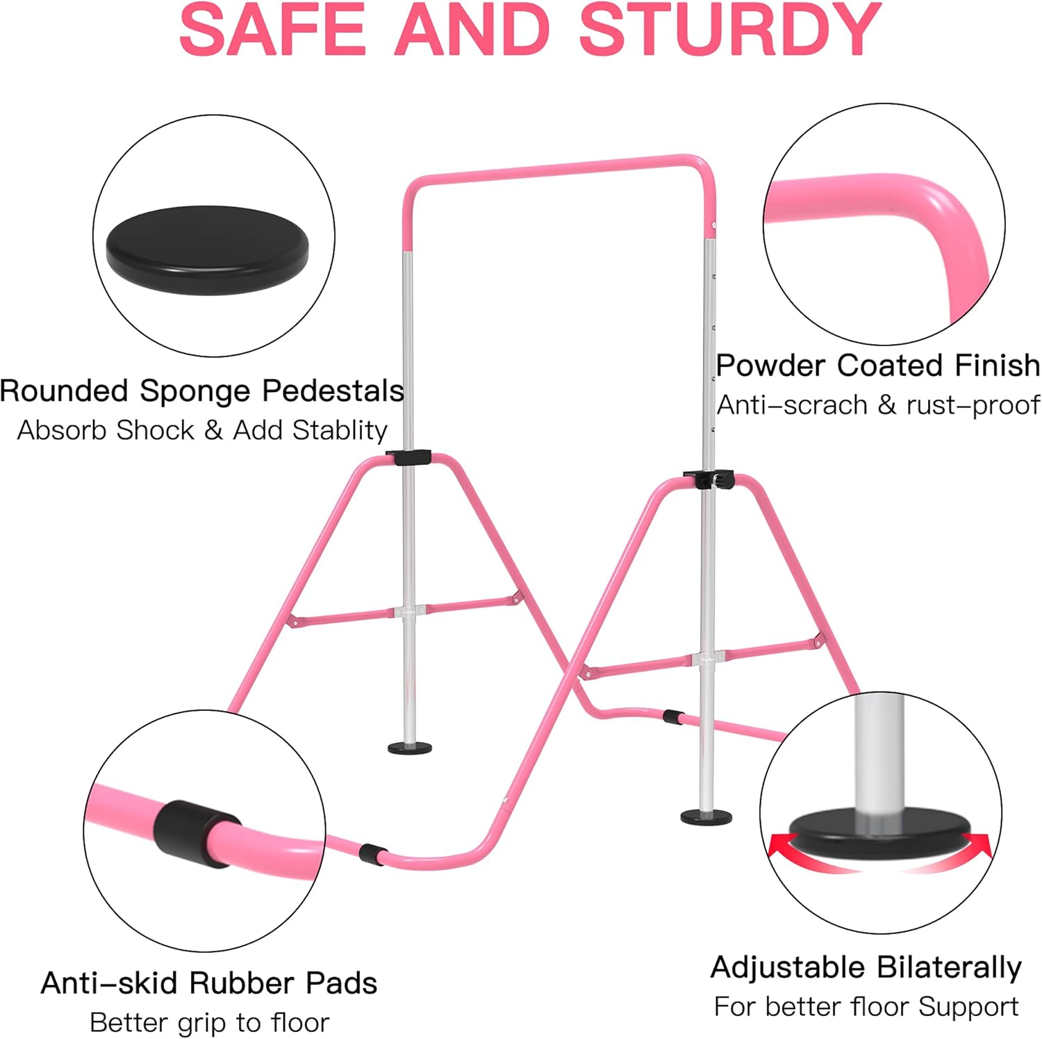EVERYMILE Junior Gymnastics Bars, Adjustable Kip Training Bar w/ Rings for Kids