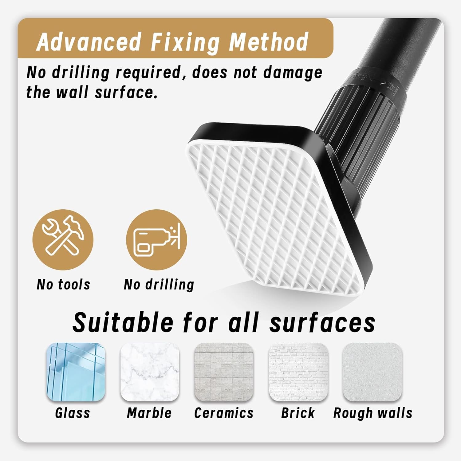 Telescopic Shower Curtain Rod, 110-250cm, No Drilling, Steel, Up to 50kg, Black