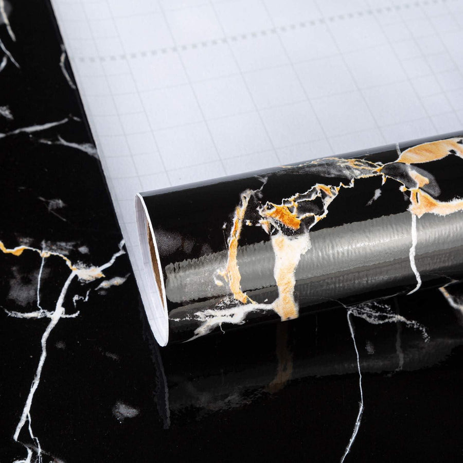 Wallpaper Black Marble Self Adhesive 31.5x157in Waterproof Oil Proof - Massive Discounts