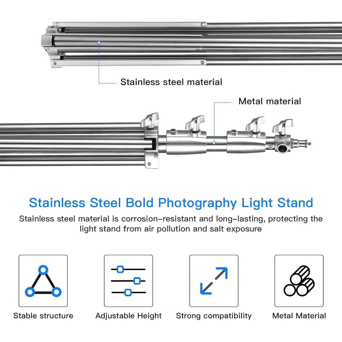 Stainless Steel Light Stand 2.8m Heavy Duty Tripod with Adapter Photography SUPON
