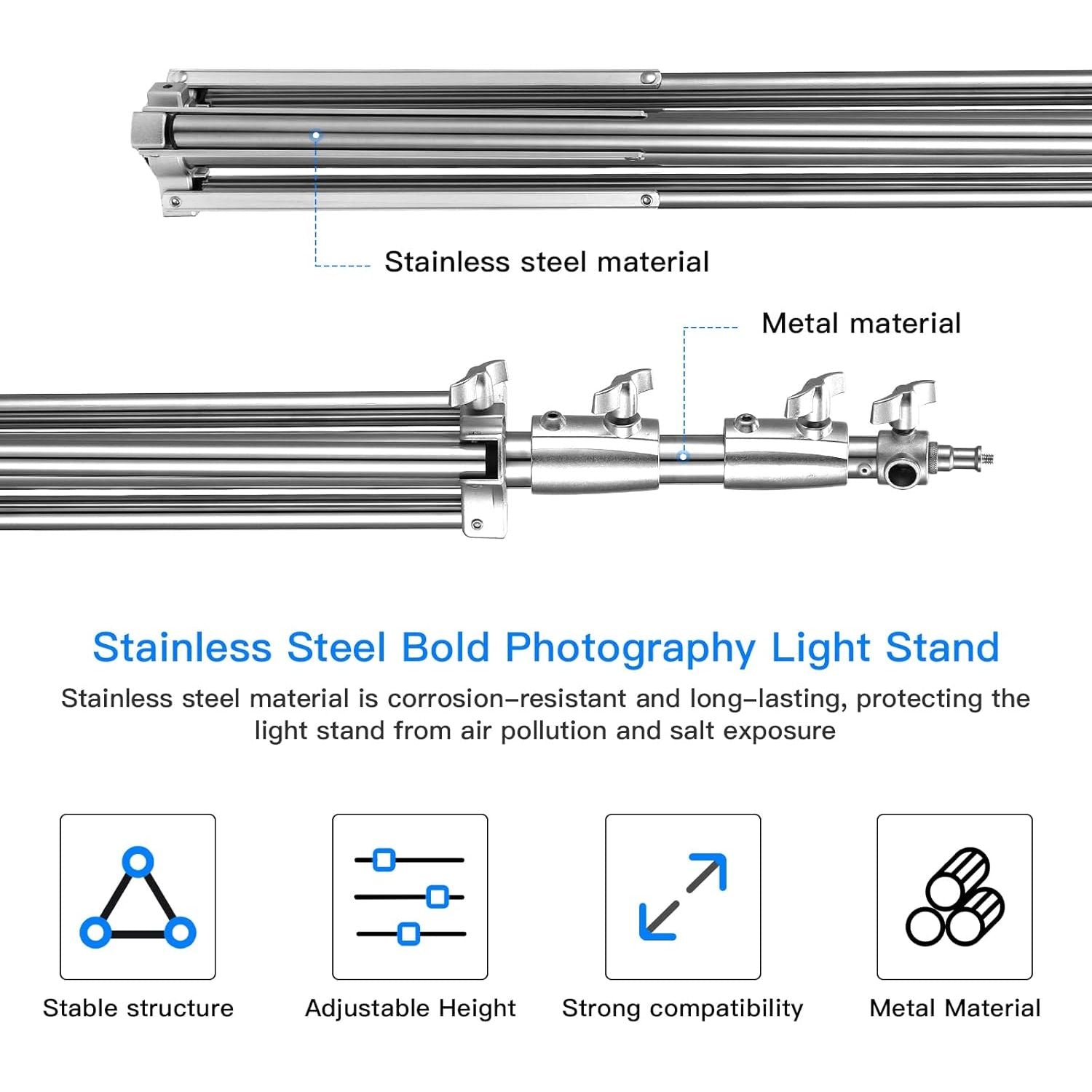 Stainless Steel Light Stand 2.8m Heavy Duty Tripod with Adapter Photography SUPON