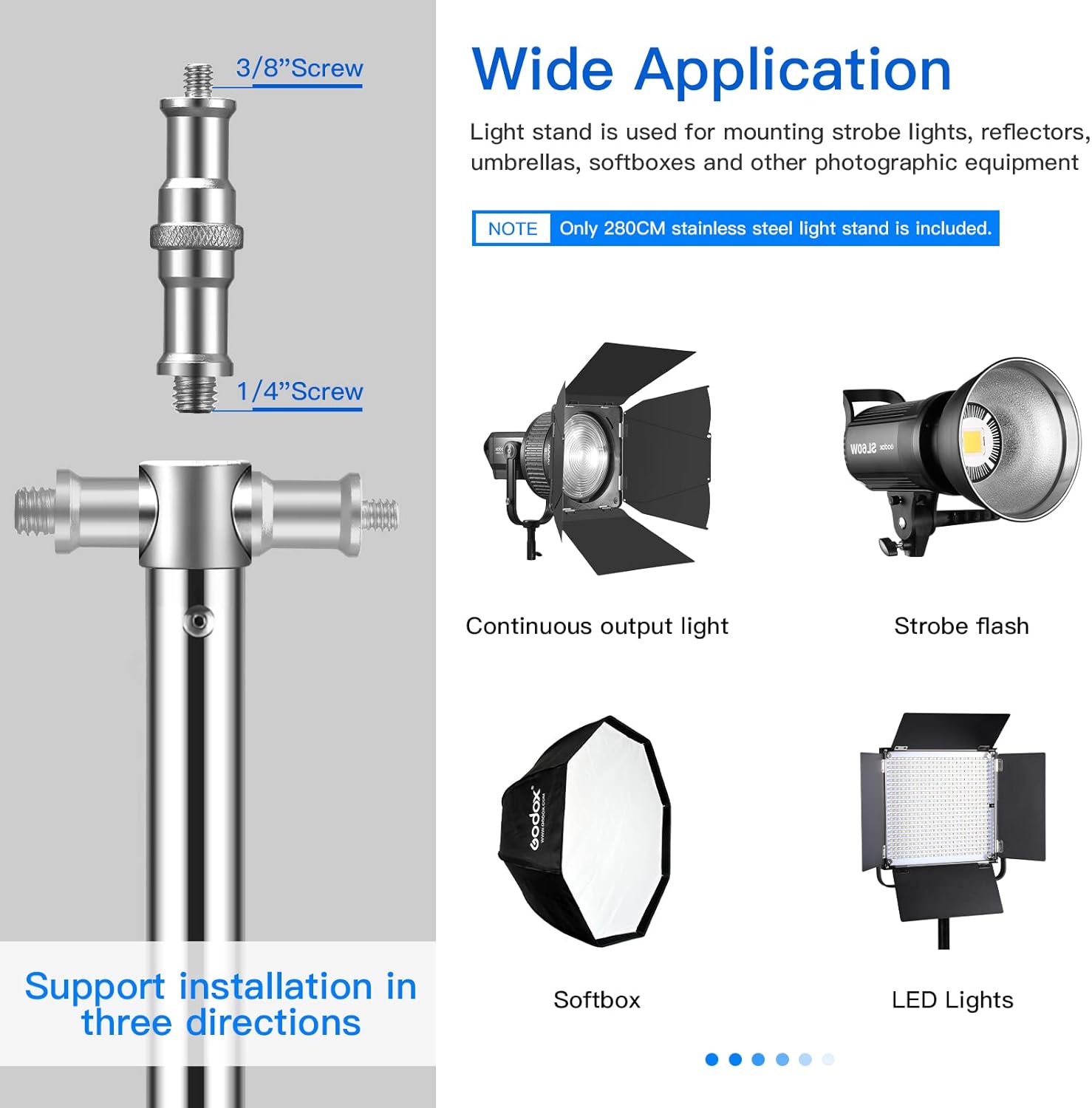 Stainless Steel Light Stand 2.8m Heavy Duty Tripod with Adapter Photography SUPON