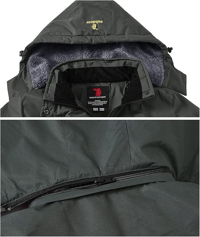 Close-up of a dark gray jacket with visible branding on a white background