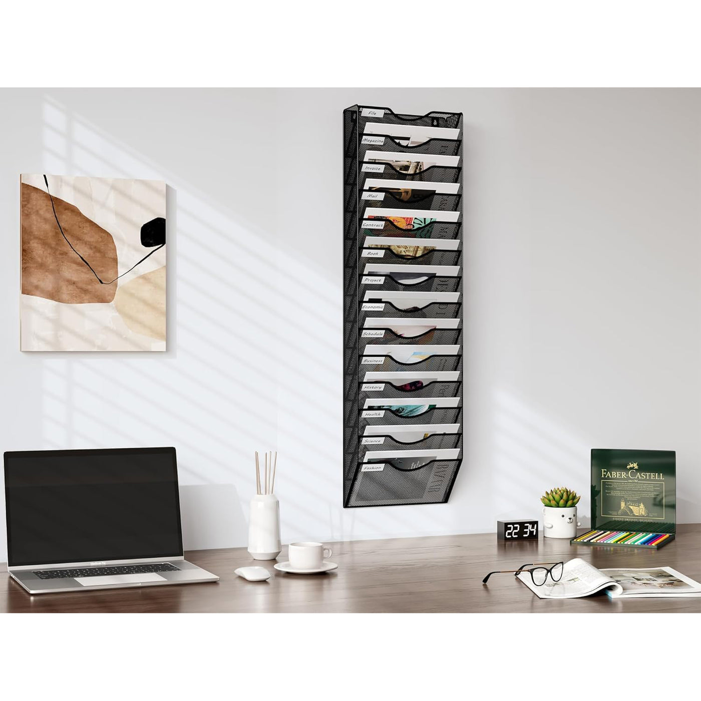 EasyPAG 14-Tier A4 Mesh Wall File Holder Organizer Rack, Mail & Magazine Storage