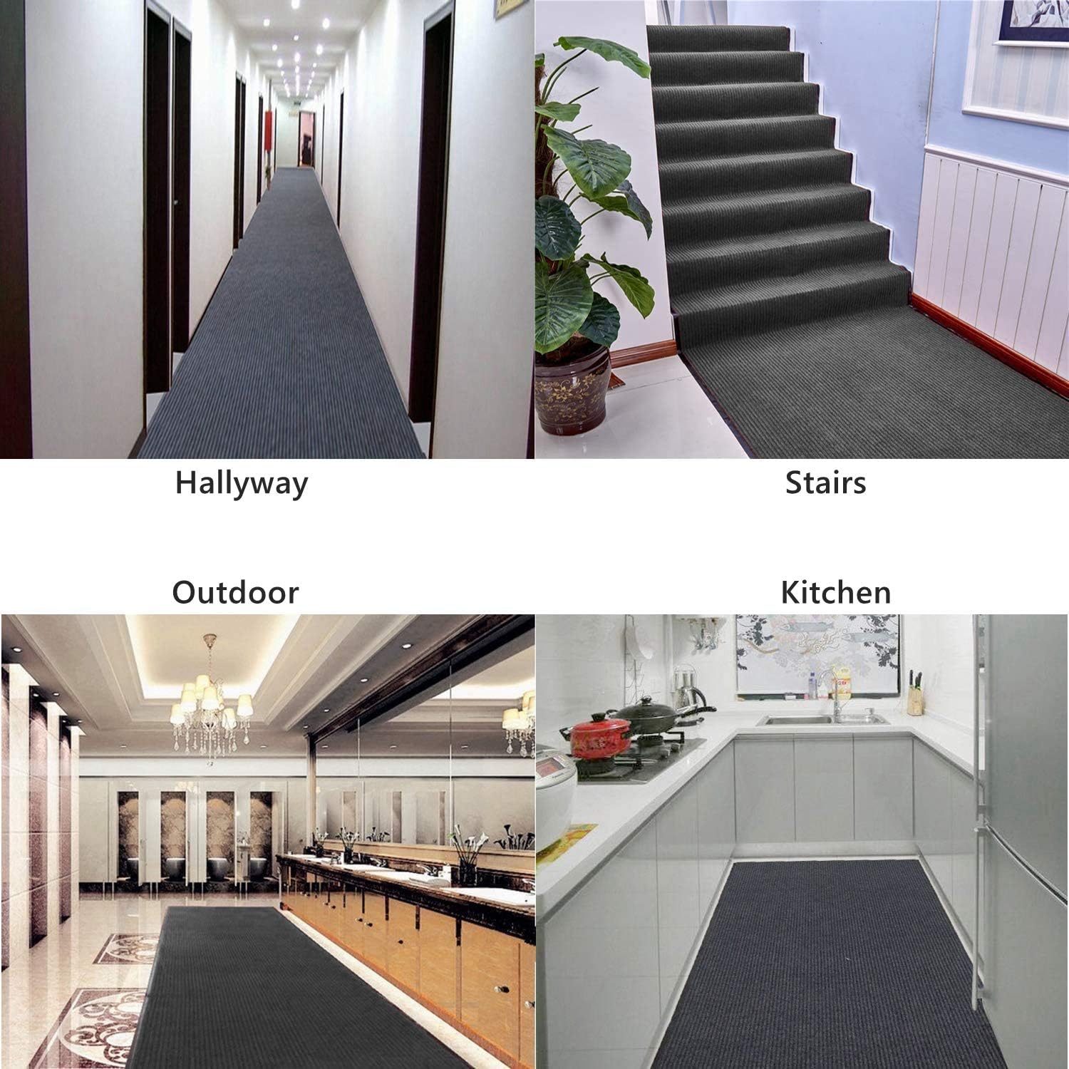 Non-Slip Hallway Runner Mat 90x300cm Washable Gray Carpet Extra Long Nisorpa