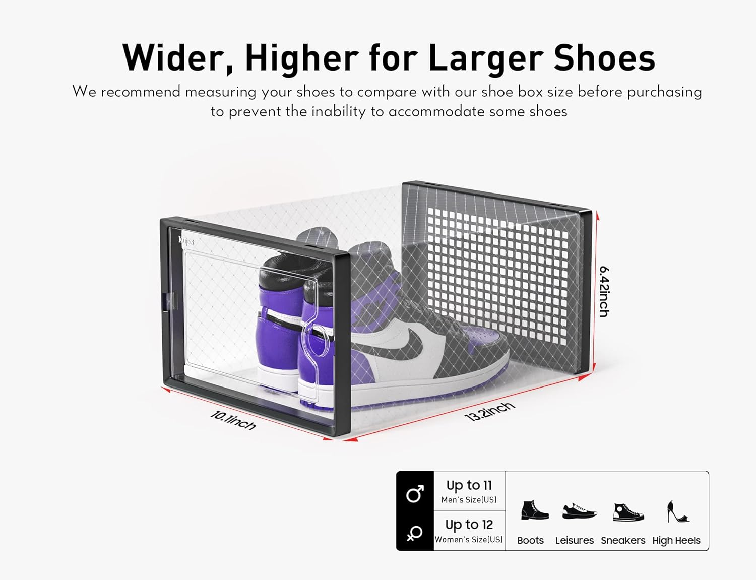 Stackable Shoe Boxes 12-Pack Clear Fit Size 12 Space-Saving Organizer Kuject
