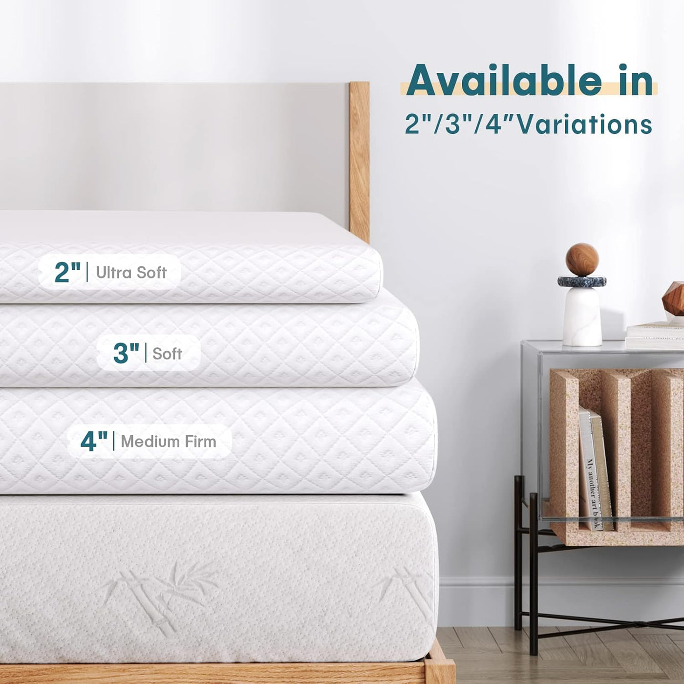 Memory Foam Mattress Vesgantti 4'' Topper Small Double, Gel & Bamboo, 120x190cm