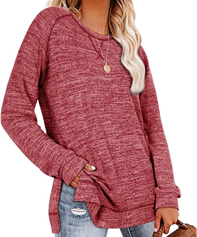 Women's Long Sleeve Top Crew Neck Sports Casual Blouse with Cross Detail