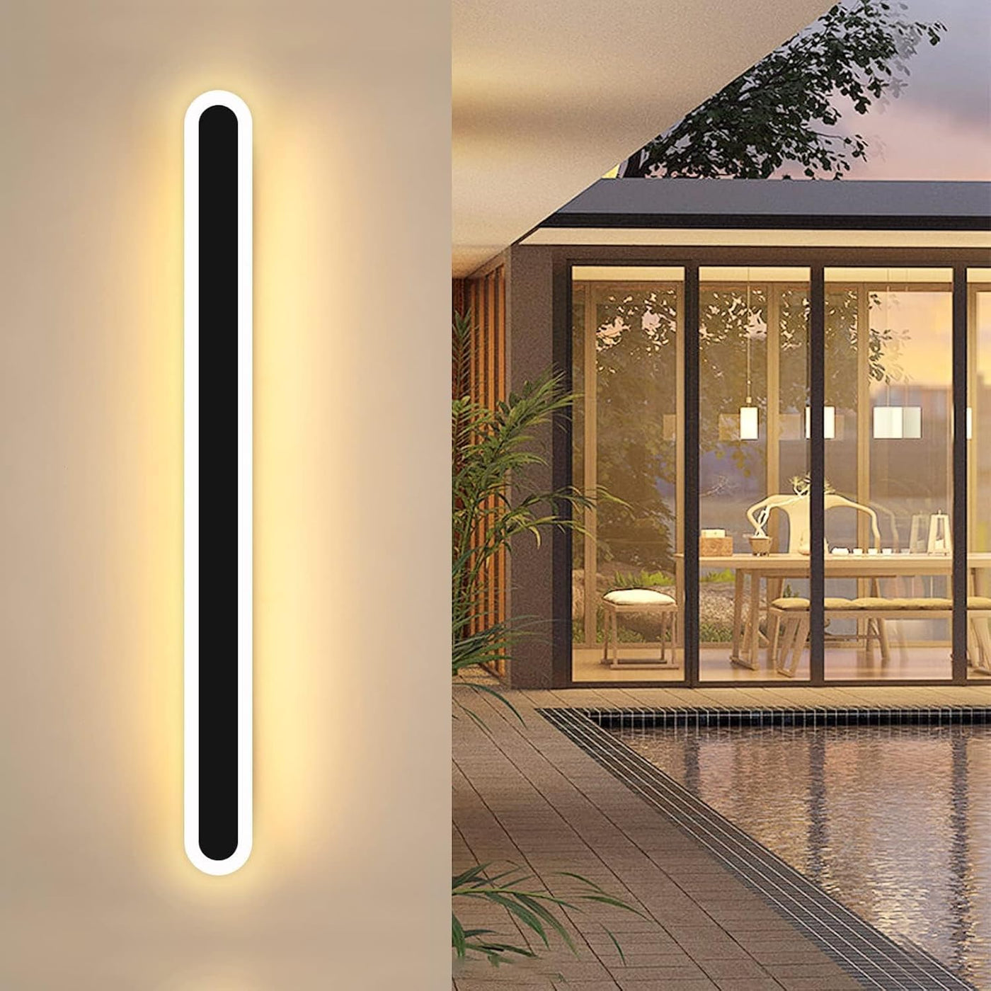 Mikeru 80CM IP65 31W Outdoor Wall Light, Warm White 3000K, Oval Wall Mount