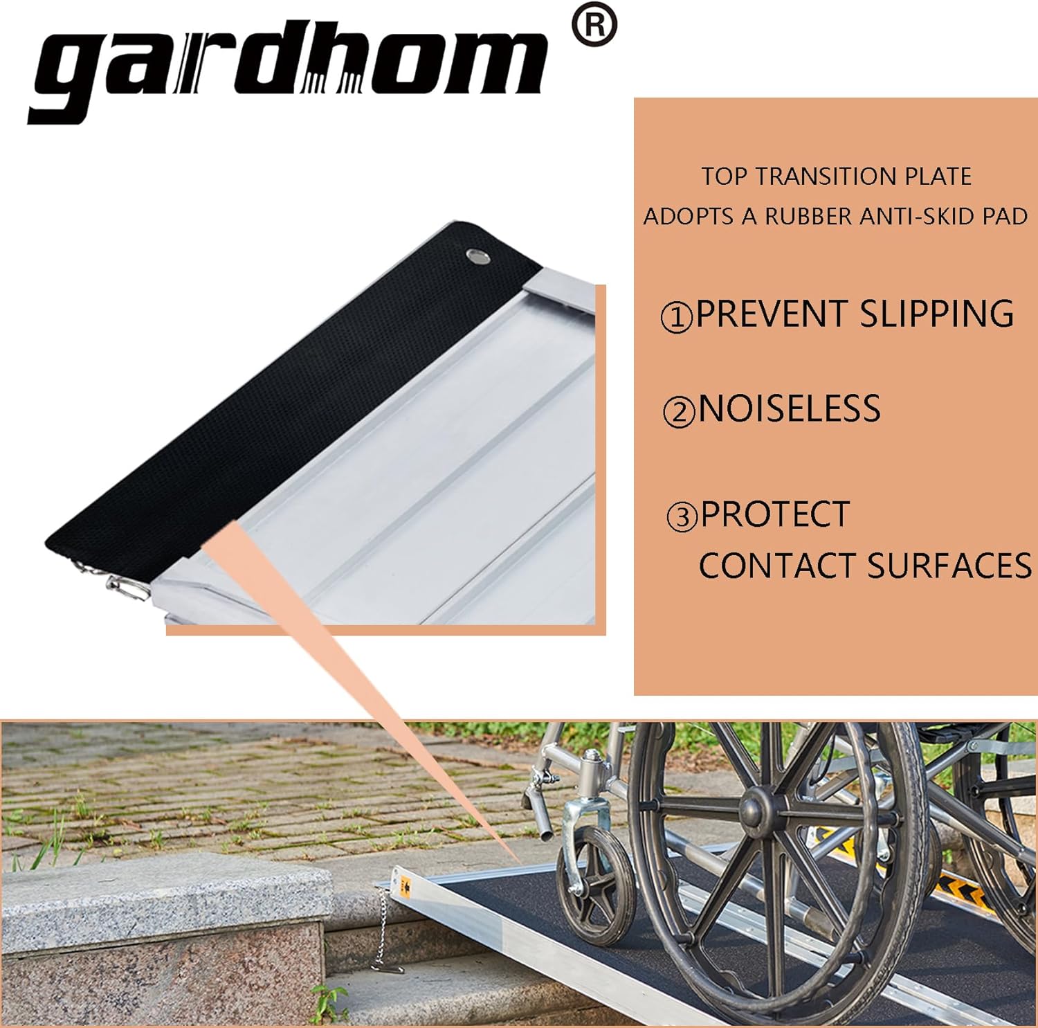 Wheelchair Ramp 2FT, Gardhom Foldable Portable Aluminum 362kg Capacity Ramp