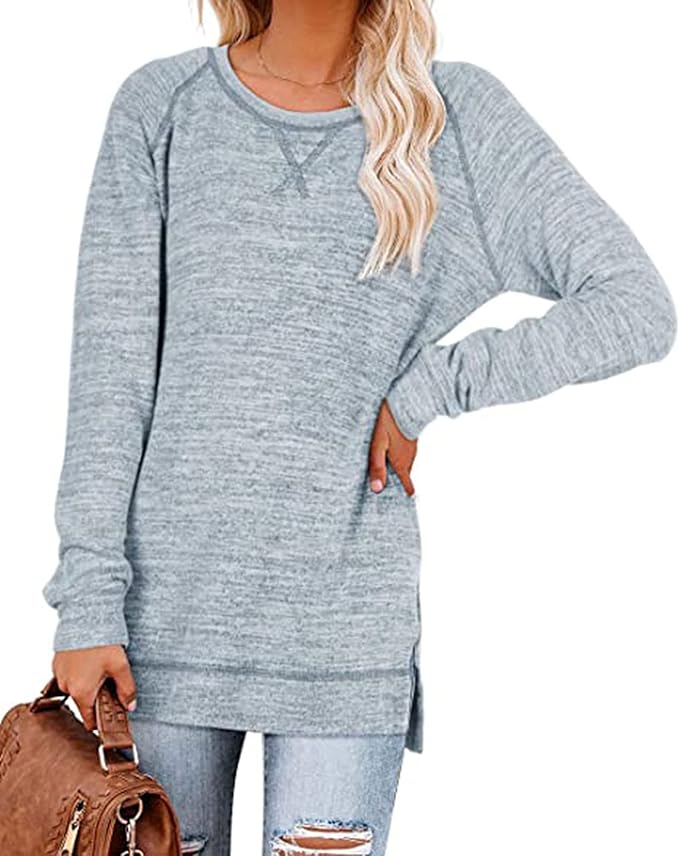 Women's Long Sleeve Top Crew Neck Sports Casual Blouse with Cross Detail