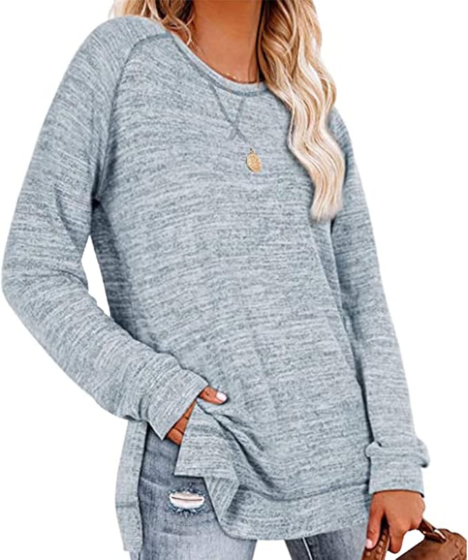 Women's Long Sleeve Top Crew Neck Sports Casual Blouse with Cross Detail