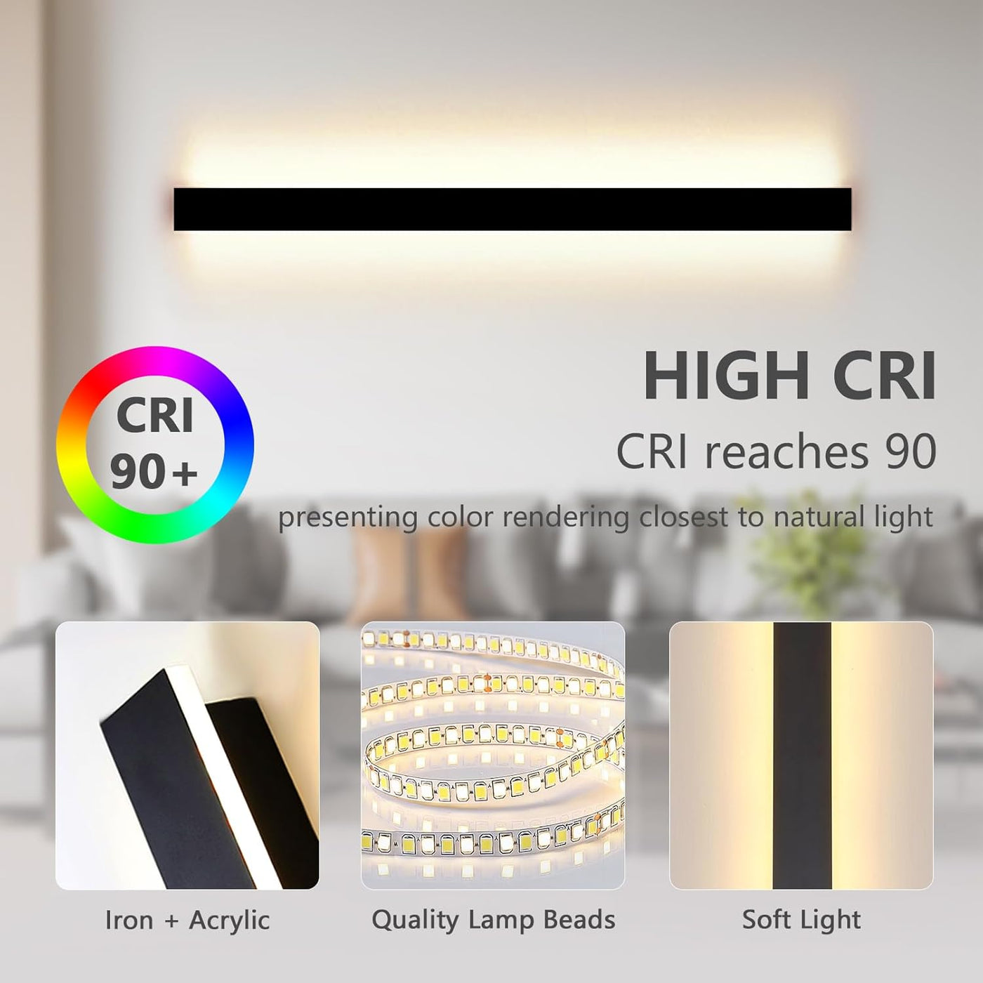 SUCIKORIO 100cm LED Wall Light, 40W Dimmable 3000-6500K, APP & Remote Control