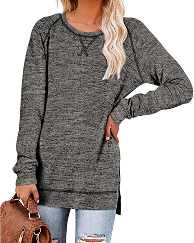 Women's Long Sleeve Top Crew Neck Sports Casual Blouse with Cross Detail