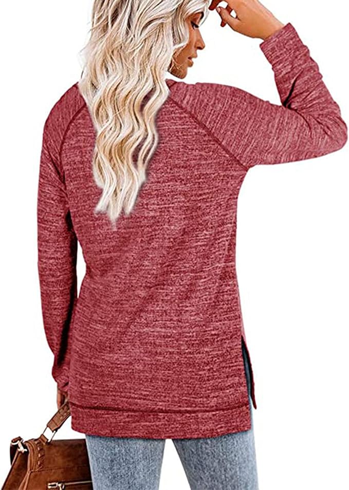 Women's Long Sleeve Top Crew Neck Sports Casual Blouse with Cross Detail