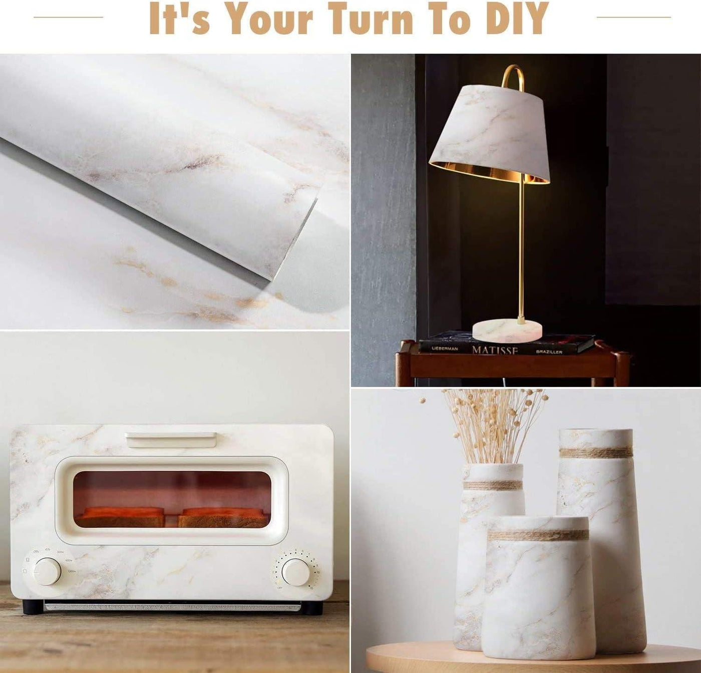 Self Adhesive Wallpaper Marble White-Brown Matte 90x200cm Waterproof - Massive Discounts