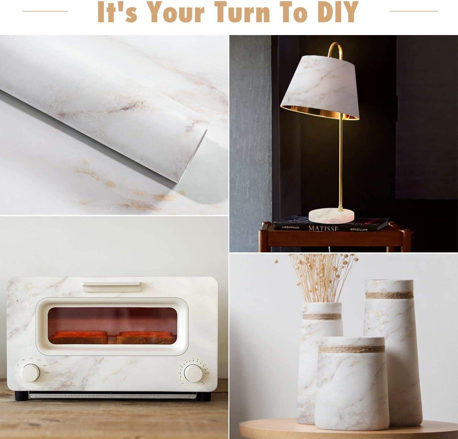 Self Adhesive Wallpaper Marble White-Brown Matte 90x200cm Waterproof - Massive Discounts