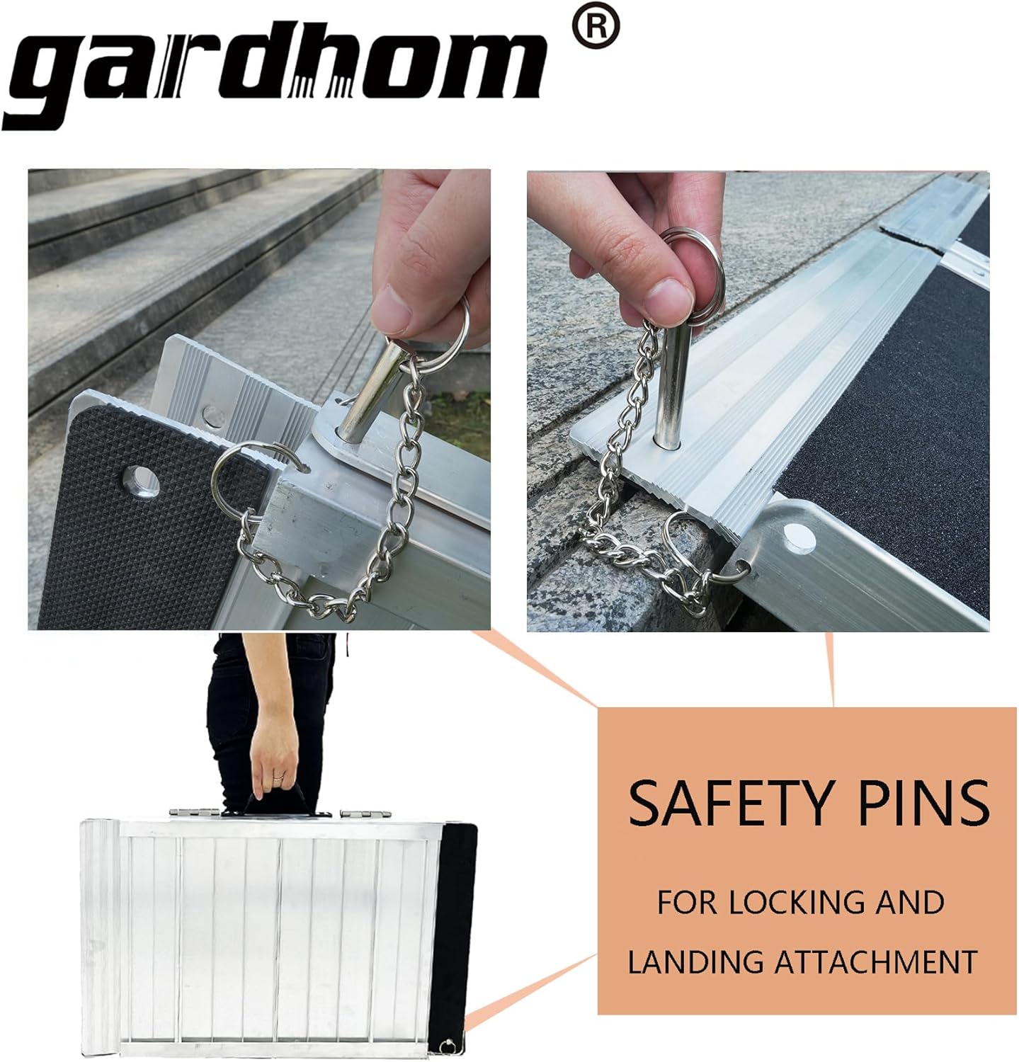 Wheelchair Ramp 2FT, Gardhom Foldable Portable Aluminum 362kg Capacity Ramp