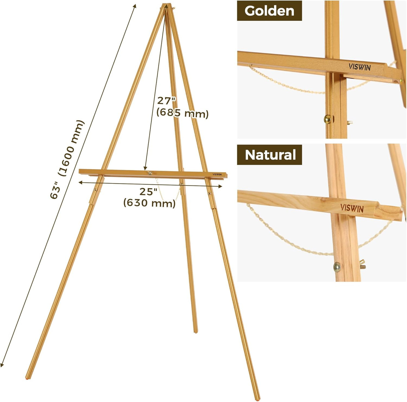 VISWIN 3 Pcs 160cm Wooden Tripod Easel Stand for Wedding Signs Posters Painting