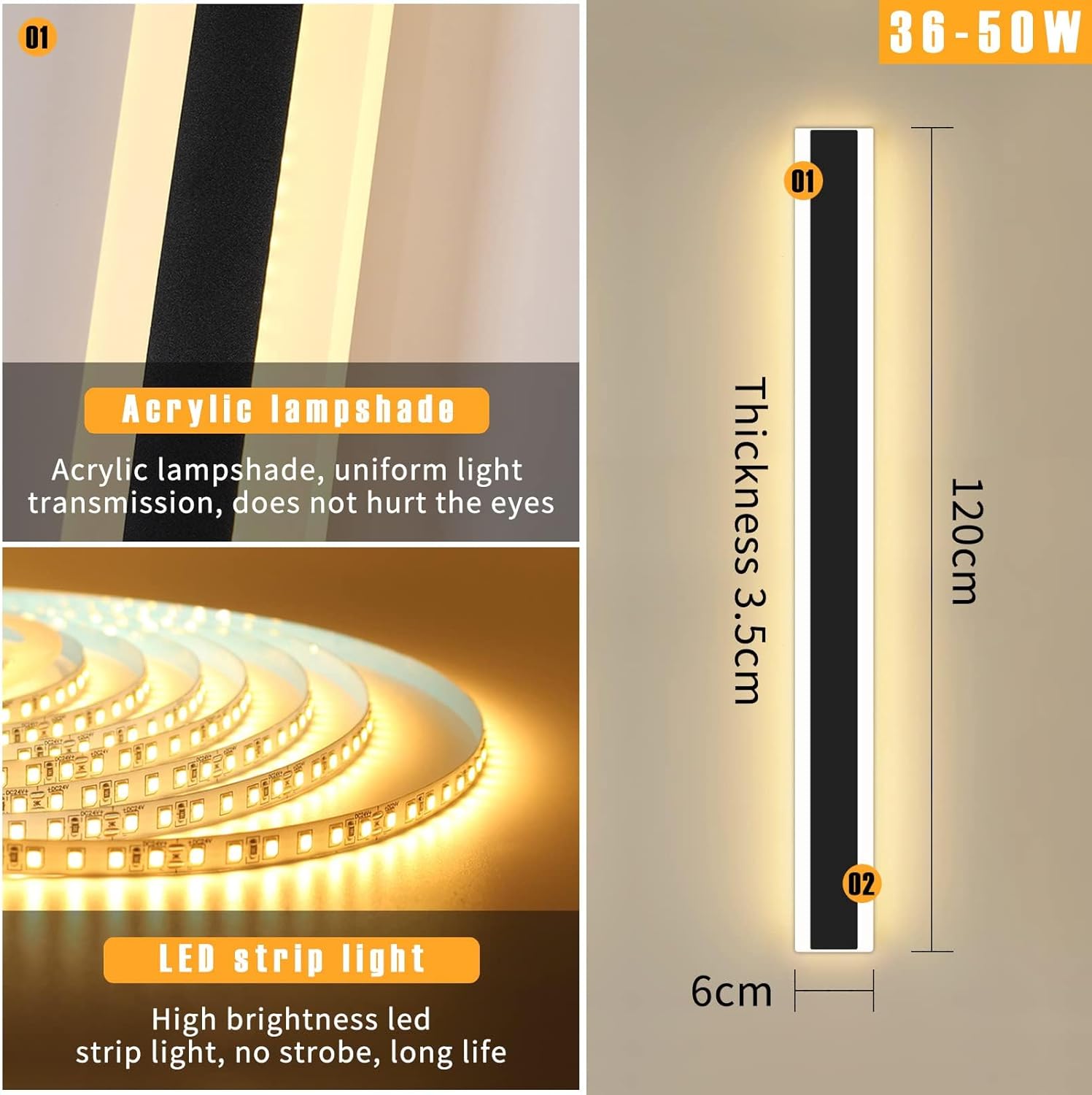 Outdoor Wall Light 120CM 42W LED Warm White 3000K for Garden & Balcony Mikeru