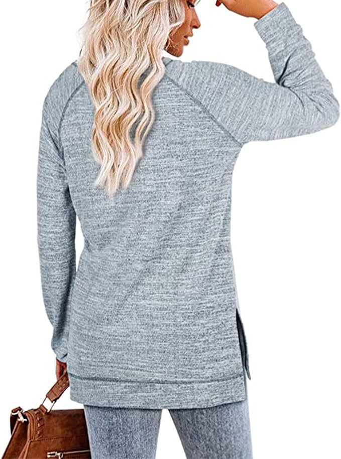 Women's Long Sleeve Top Crew Neck Sports Casual Blouse with Cross Detail