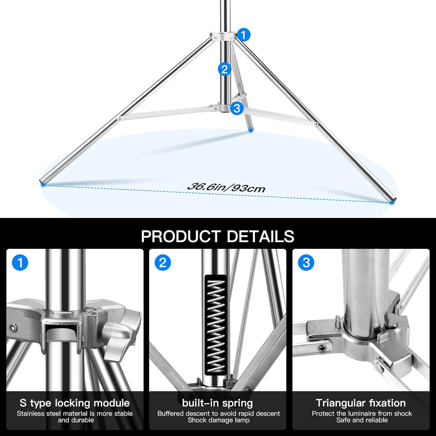 Stainless Steel Light Stand 2.8m Heavy Duty Tripod with Adapter Photography SUPON