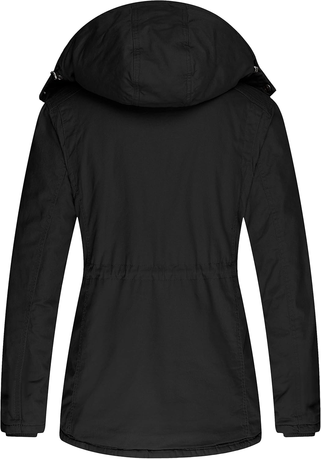 Black jacket with a hood on a white background