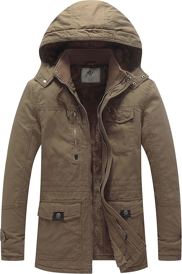 Men's Thickened Fleece Parka Jacket With Removable Hood Size S Insulated