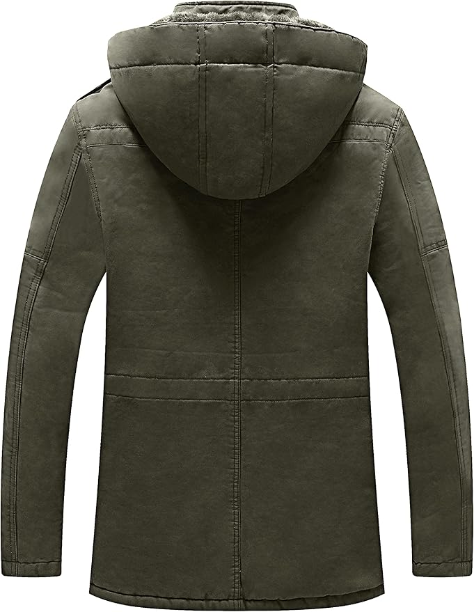 Mens Winter Parka Jacket Thick Fleece Lining Hooded Coat WenVen, Size M