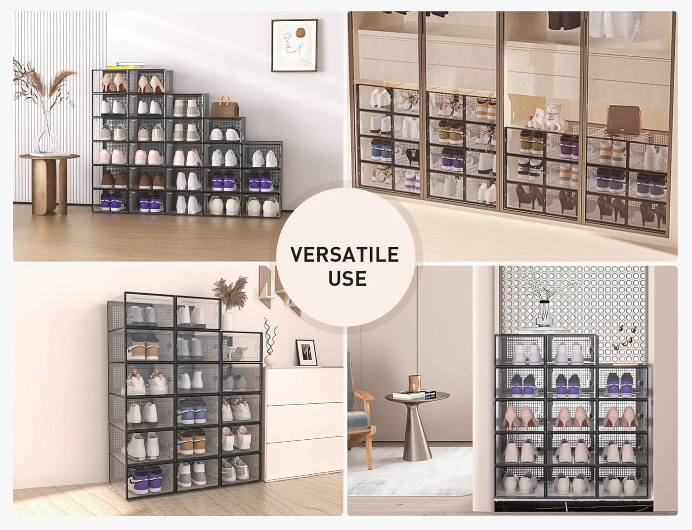 Stackable Shoe Boxes 12-Pack Clear Fit Size 12 Space-Saving Organizer Kuject