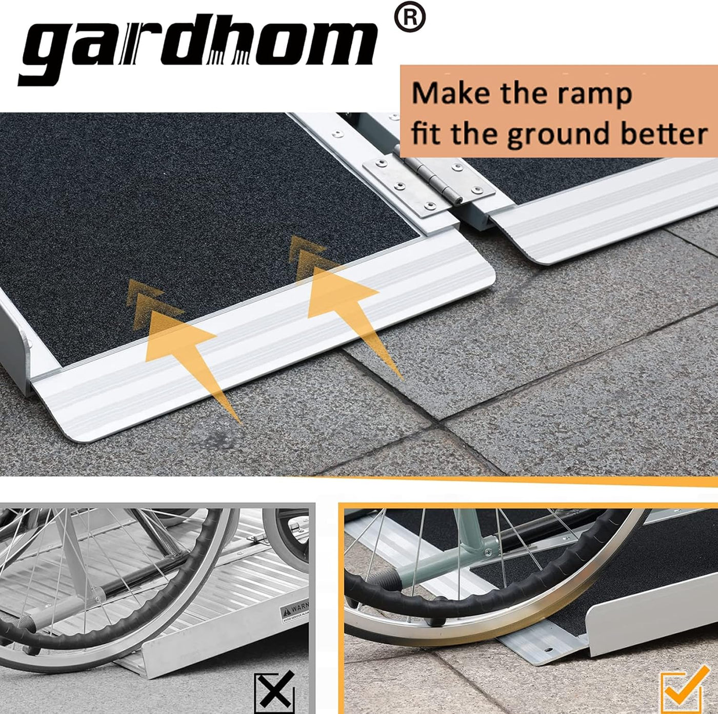 Wheelchair Ramp 2FT, Gardhom Foldable Portable Aluminum 362kg Capacity Ramp