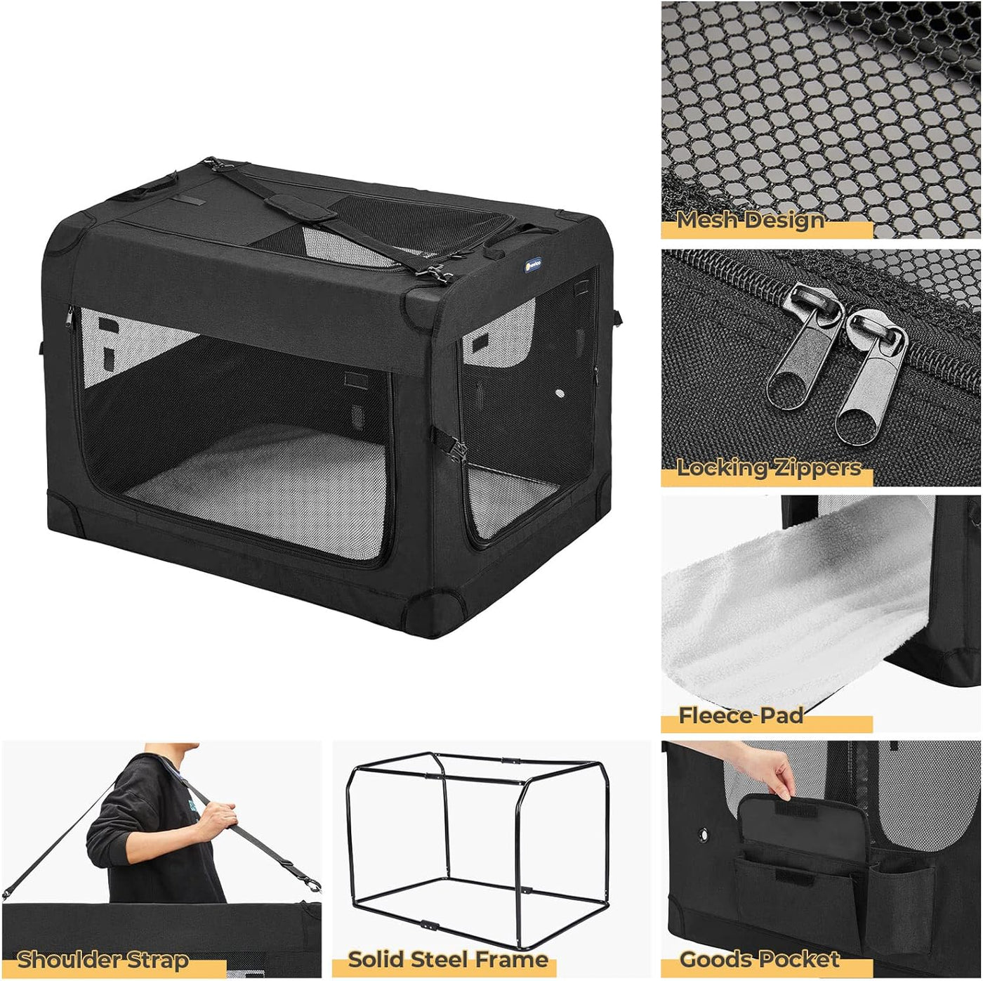 Veehoo 28'' Folding Soft Dog Crate, 3-Door Pet Kennel for Indoor & Outdoor Use
