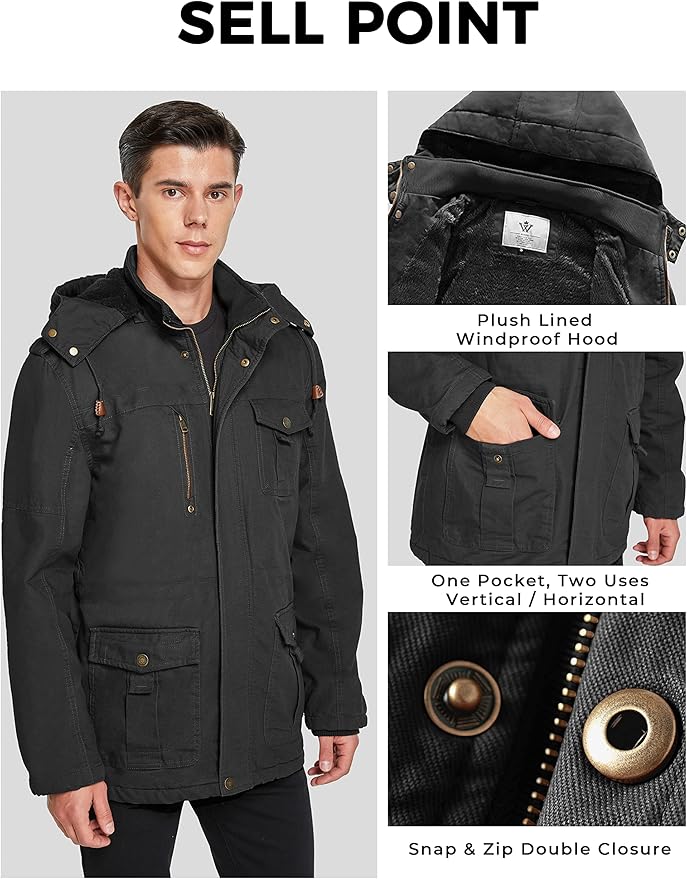 Black jacket with features highlighted on a gray background