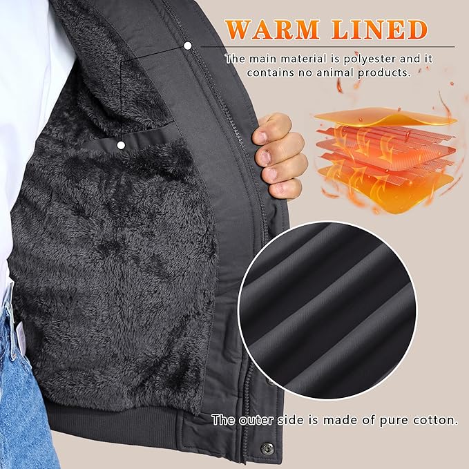 Black warm-lined jacket with a close-up of the lining and material details.