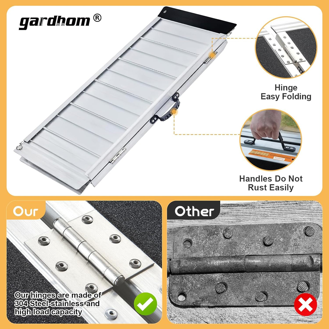 Wheelchair Ramp 2FT, Gardhom Foldable Portable Aluminum 362kg Capacity Ramp