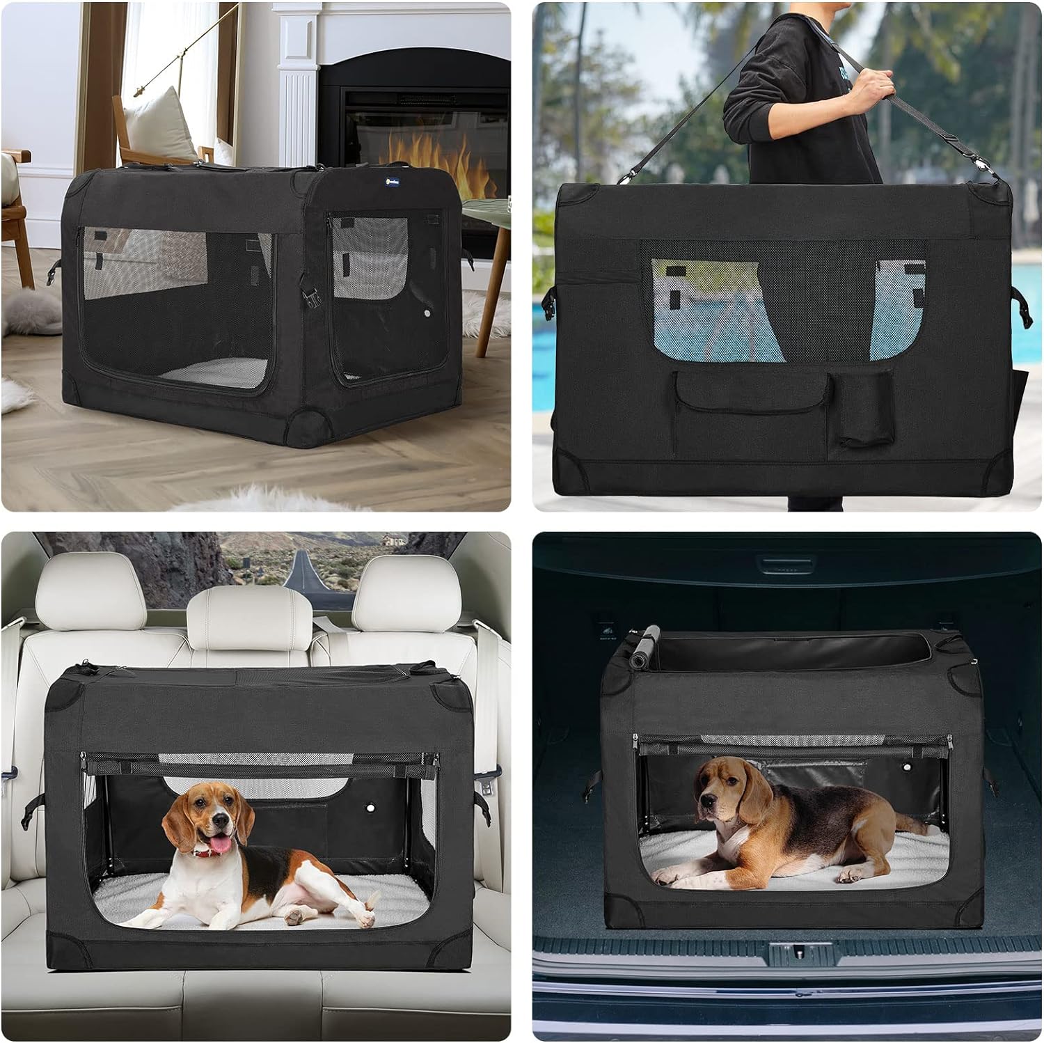 Veehoo 28'' Folding Soft Dog Crate, 3-Door Pet Kennel for Indoor & Outdoor Use