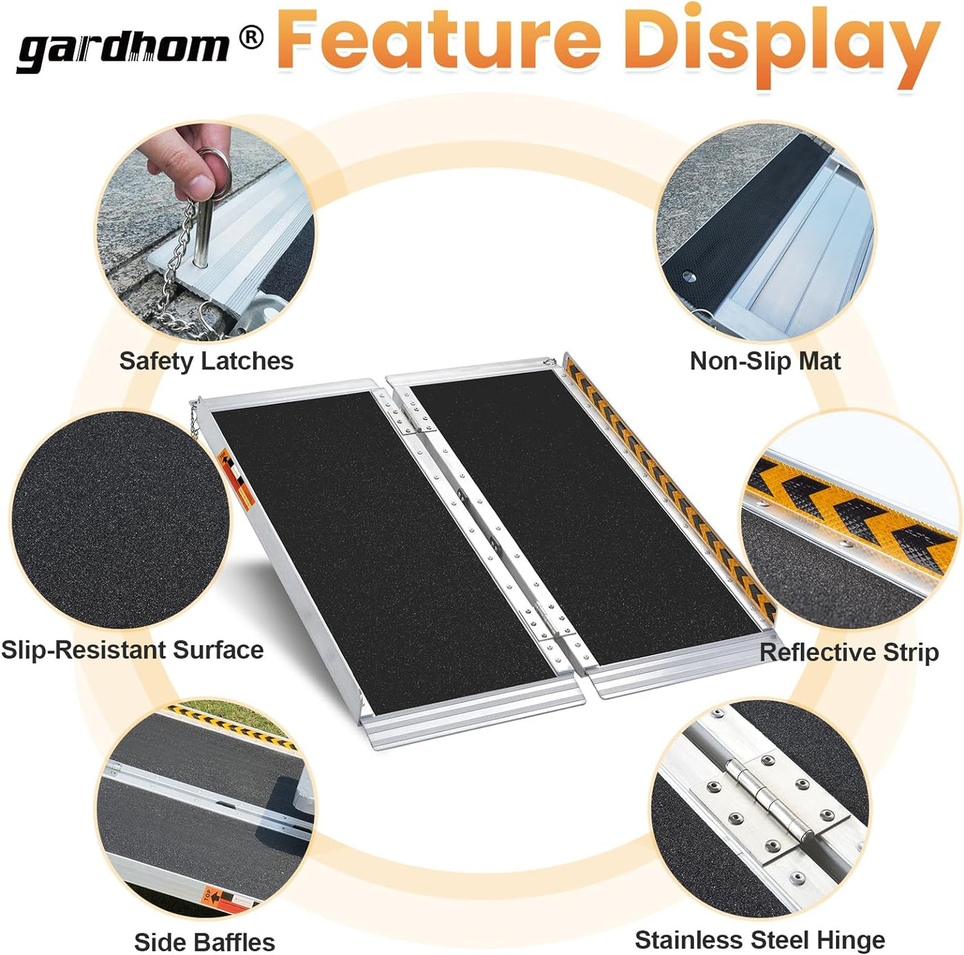 Wheelchair Ramp 2FT, Gardhom Foldable Portable Aluminum 362kg Capacity Ramp