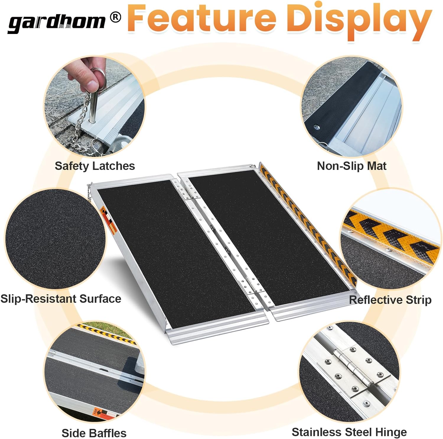 Wheelchair Ramp 2FT, Gardhom Foldable Portable Aluminum 362kg Capacity Ramp