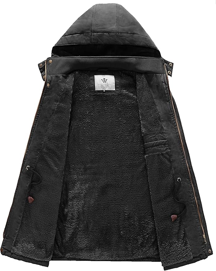 Black hooded jacket with a visible brand label on a white background