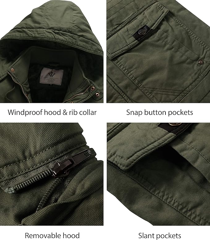 Mens Thickened Fleece Parka Jacket Insulated With Removable Hood Size S