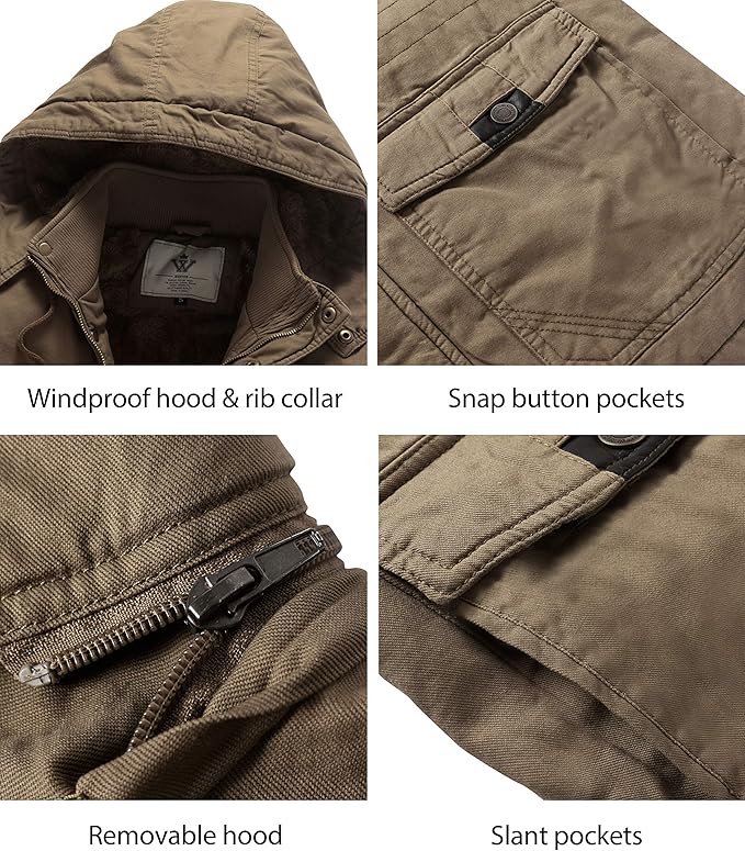 Men's Thickened Fleece Parka Jacket With Removable Hood Size S Insulated