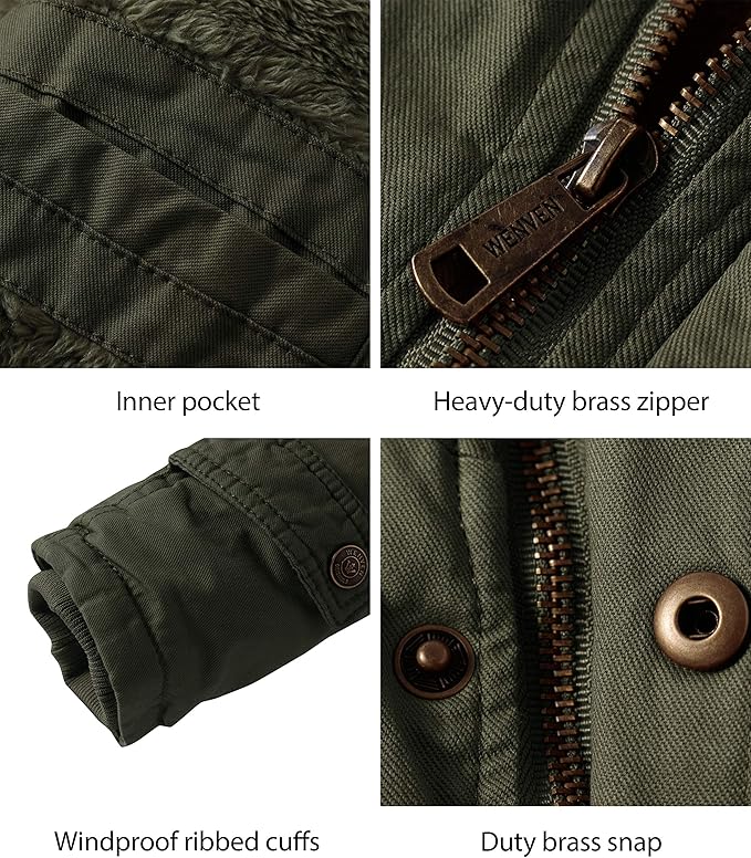 Mens Thickened Fleece Parka Jacket Insulated With Removable Hood Size S
