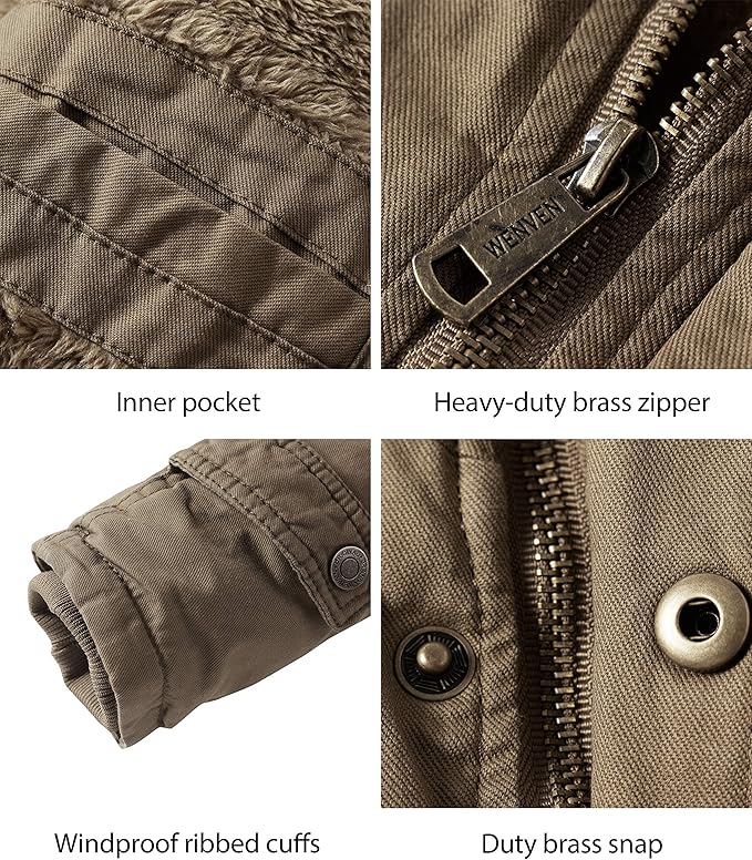 Men's Thickened Fleece Parka Jacket With Removable Hood Size S Insulated